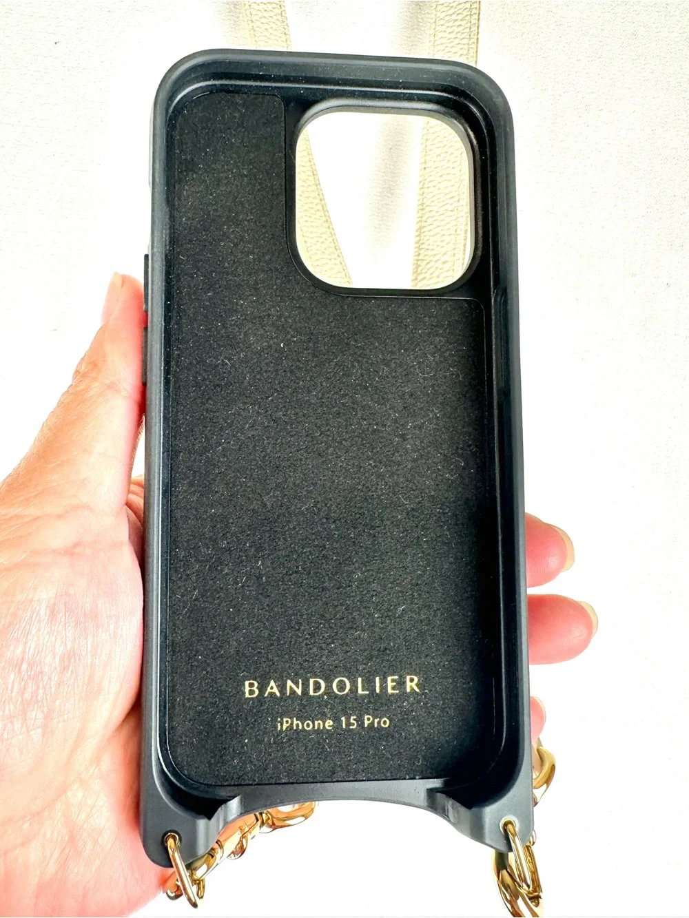 Bandolier Iphone 15 Pro Crossbody Case Leather Strap Stripe